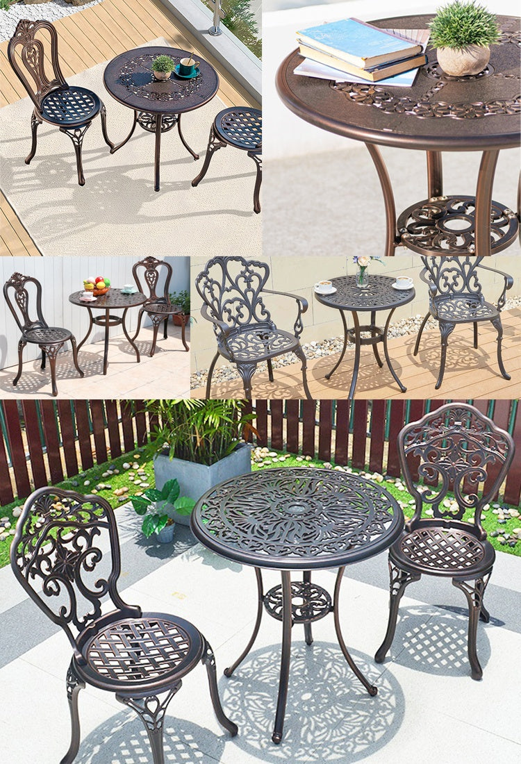 Cast Aluminium Table and Chair Sets Outdoor Garden Patio Furniture Bistro Set Weatherproof with Timeless Design umbrella