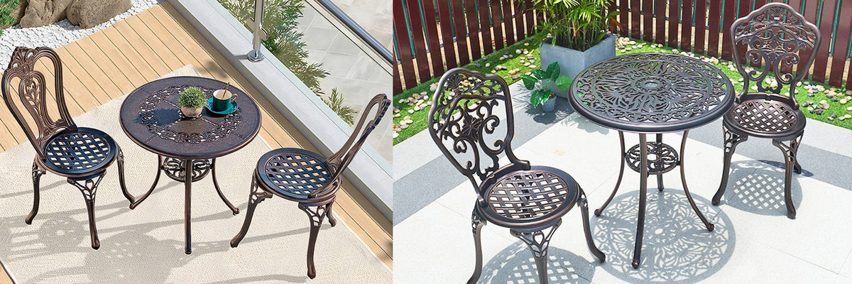 Cast Aluminium Table and Chair Sets Outdoor Garden Patio Furniture Bistro Set Weatherproof with Timeless Design umbrella