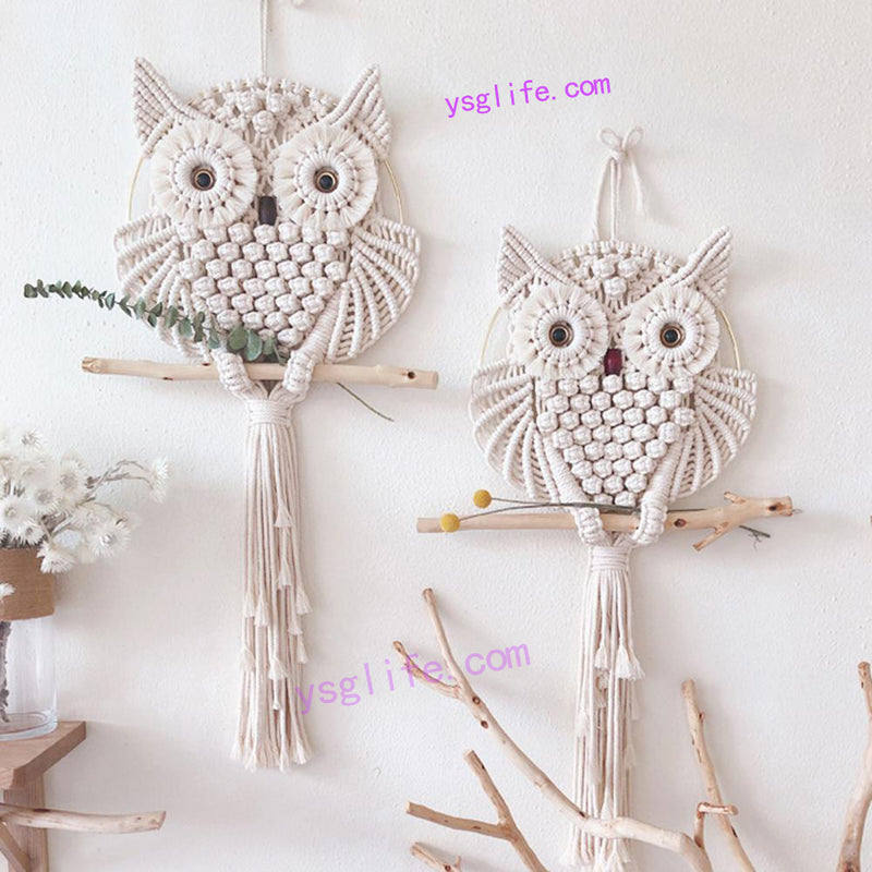 Owl Tapestry Hand-woven Owl Wall Hanging Macrame Tassel Boho Decor ...