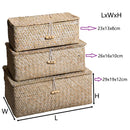 YSGLIFE Set of 3 Rectangular Storage Shelf Basket with Lid Seagrass Rattan Woven Multipurpose Organizer Boxes for Clothes, Makeup, Books and Shelves(Small/Medium/Large)